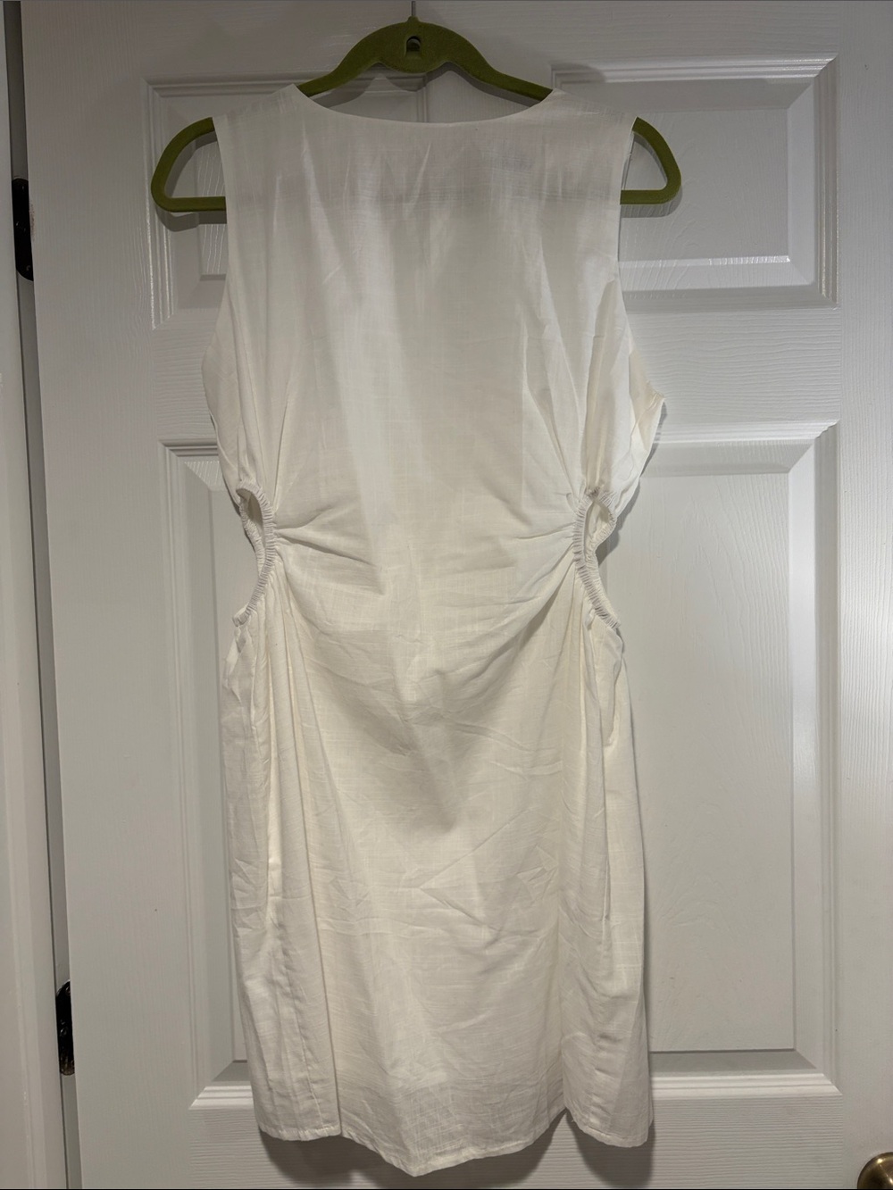 Sleeveless White Mini Dress with Side Ruched Detail